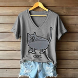Camiseta Casual com Estampa de Gato