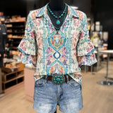 Blusa Vintage com Estampa Floral
