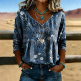 Blusa Vintage de Mangas Compridas com Estampa Floral