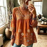 Blusa Vintage com Estampa de Flores
