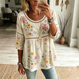 Blusa Vintage com Estampa de Flores
