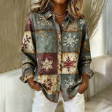 Camisa Vintage com Estampa de Flocos de Neve
