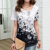 Camisa Floral com Detalhes em Blocos de Cores