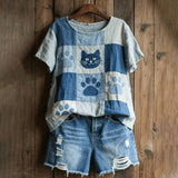 Camiseta Vintage com Estampa de Gato
