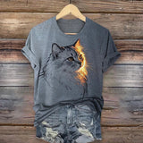 Camiseta Casual com Estampa de Gato