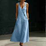 Vera - Vestido Longo de Denim com Botões