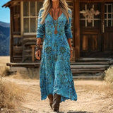 Vestido Vintage Floral de Mangas Longas