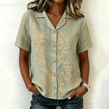 Camisa Vintage com Estampa de Folhas Tropicais