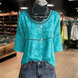 Blusa Vintage com Estampa de Flores