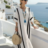 Inès | Vestido Maxi Listrado de Mangas Curtas