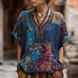Camisa Vintage com Estampa de Flores