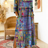 Celeste | Vestido com Patchwork Étnico