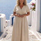 Ambre | Vestido Midi Portefeuille com Mangas Curtas em V