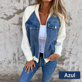 🔥 Promoção de Primavera: -50% 🔥 Casaco em denim com fecho éclair para mulheres