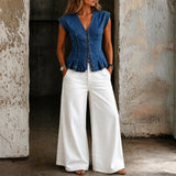 Vera - Top de Denim com Decote em V