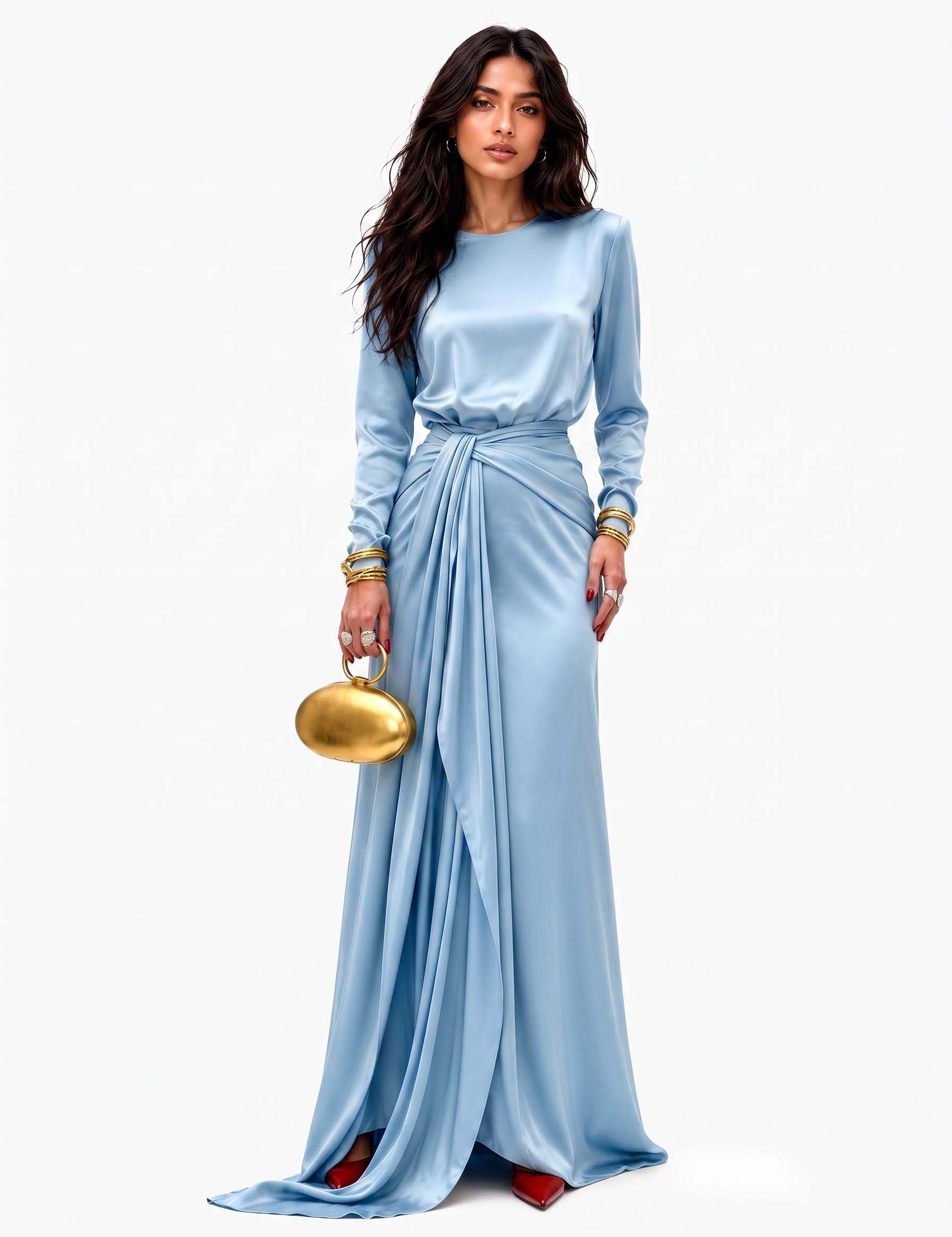 Elegante Vestido Maxi de Satén con Drapeado