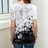 Camisa Floral com Detalhes em Blocos de Cores