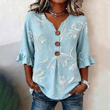 Camisa Estampada com Folhas Vintage