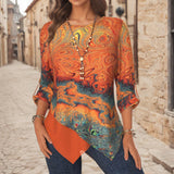 Blusa Abstrata Irregular de Mangas Longas