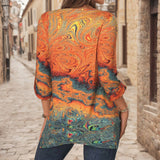 Blusa Abstrata Irregular de Mangas Longas