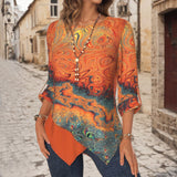 Blusa Abstrata Irregular de Mangas Longas