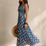 Adeline | Vestido Longo de Denim com Poás