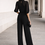 Valentina | Conjunto de 3 peças com camisola transparente e calças de perna larga.