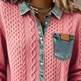 Camisa de Manga Longa com Detalhes em Denim