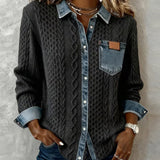 Camisa de Manga Longa com Detalhes em Denim