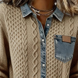 Camisa de Manga Longa com Detalhes em Denim
