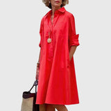 Vestido Mulher Camisero Com Bolsos – Estilo Casual Elegante