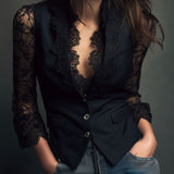 Noémie | Blazer Preto com Mangas Semi-Transparentes Elegantes