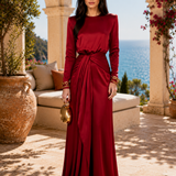 Elegante Vestido Maxi de Satén con Drapeado