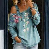 Carla - Top de Denim com Ombros à Mostra