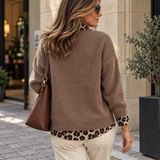 Ambre | Pull em Malha Cotelada com Bordas de Leopardo