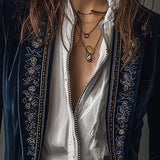 Athénaïs | Casaco Longo Vintage Azul Marinho com Bordado
