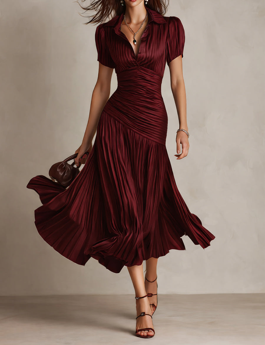 Adriana | Vestido midi em cetim com riscas retro