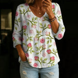Camisa Vintage Floral de Mangas Longas