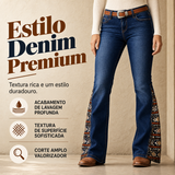 Jean evazado retro para mulher com estampado boémio
