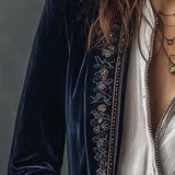 Athénaïs | Casaco Longo Vintage Azul Marinho com Bordado