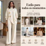 Conjunto elegante para mulher: pulôver de gola alta e calças largas