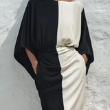 Conjunto de dois peças com top e saia midi em contraste de cor branco e preto