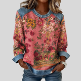 Orabelle™ | Moletom Floral com Detalhes em Denim