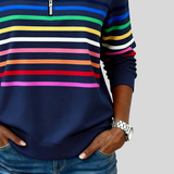 Prismette™ | Colorful Striped Zip Neck Sweatshirt