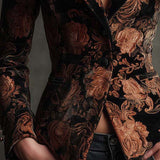 Bertille | Blazer Floral Preto e Bronze com Estampa Elegante