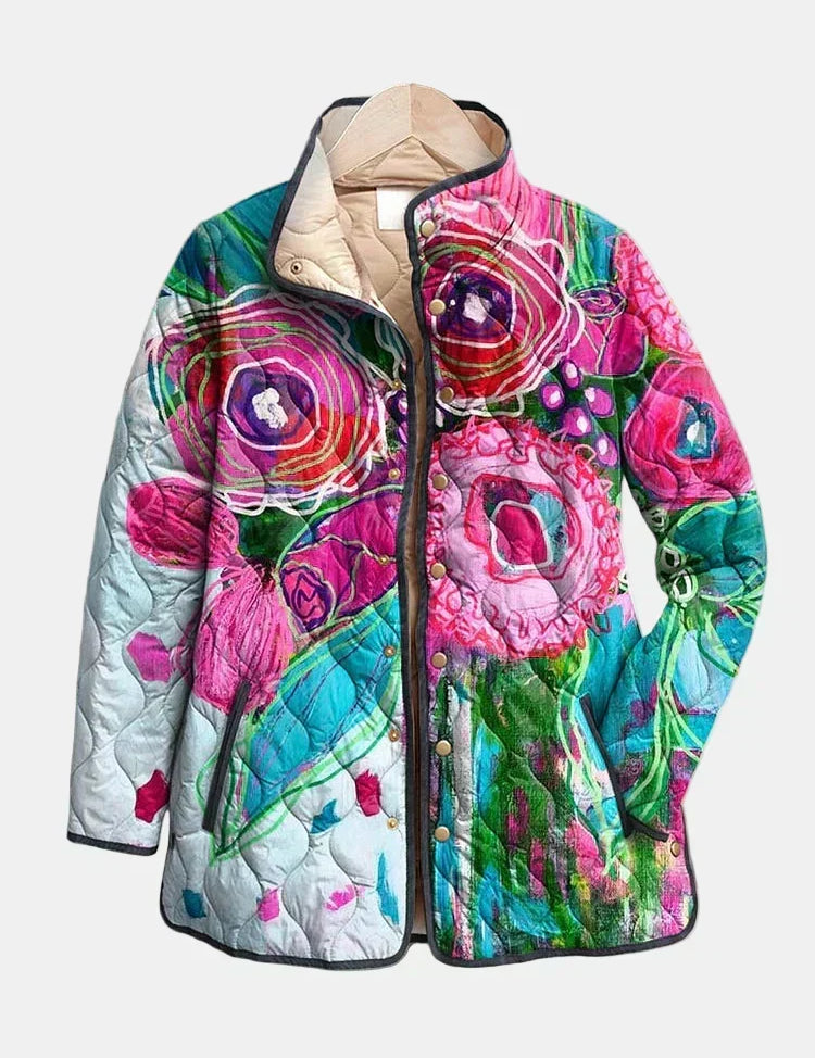 DELACROIX | Lucie Floral Watercolor Quilted Jacket