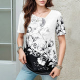 Camisa Floral com Detalhes em Blocos de Cores