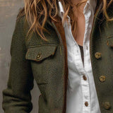 Honorine | Blazer Vintage Chevron com Detalhes Contrastantes