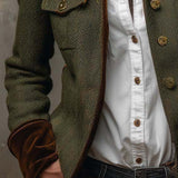 Honorine | Blazer Vintage Chevron com Detalhes Contrastantes