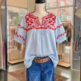 Blusa Vintage com Estampa de Flores